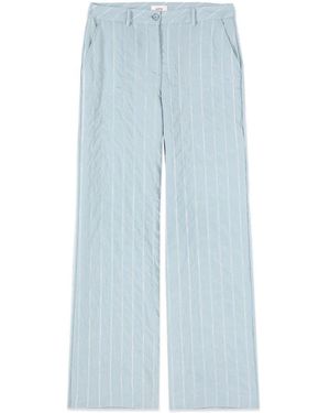 Oltre Broeken ,Blauw ,Polyester Pinstripe Palazzo Broek Met Crinkle Effect