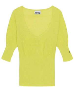 Ganni V-Neck Knitwear - Giallo