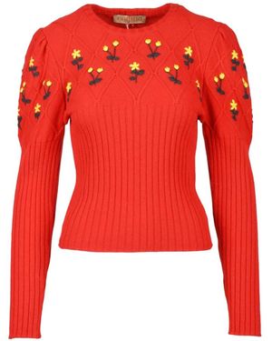 Cormio Kurzer Bestickter Wollpullover - Rot