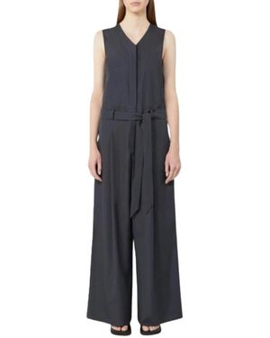 Max Mara Jumpsuits & Playsuits ,Blauw ,Katoen Jumpsuit Met Riem En V-Hals - Zwart