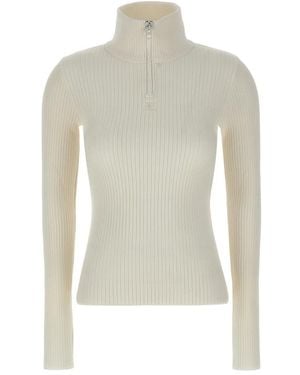 Courreges Truien & Vesten ,Wit ,Ribbed Turtleneck Half-Zip Sweater