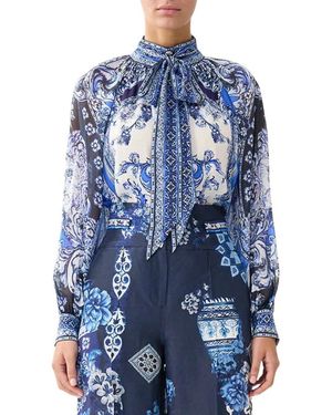 CAMILLA Blouse Met Afneembare Strik - Blauw