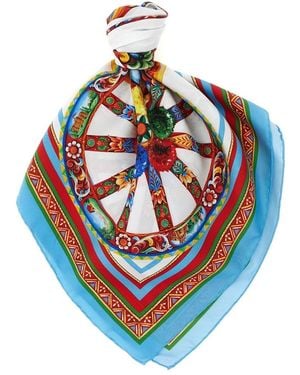 Dolce & Gabbana Accessoires ,Veelkleurig ,Carretto Print Zijden Sjaal - Blauw