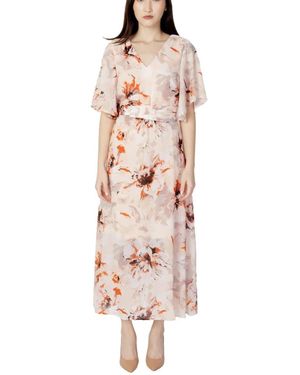 Vila Blumiges V-Ausschnitt Kleid Rosa Polyester - Pink