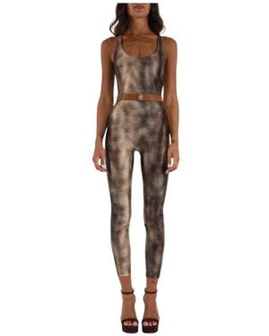 Elisabetta Franchi Lycra Jumpsuit Met Python Print En Riem - Bruin