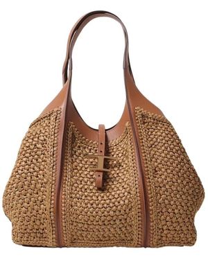 Tod's Schicke Stroh Schultertasche Mit Schnalle - Braun