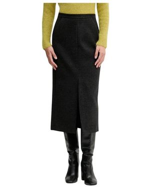 Sandro Ferrone Midi Rok Met Split Vooraan - Zwart