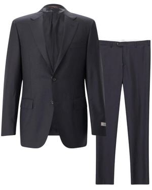Canali Kostuums ,Zwart ,Leer Single-Breasted Suit - Blauw