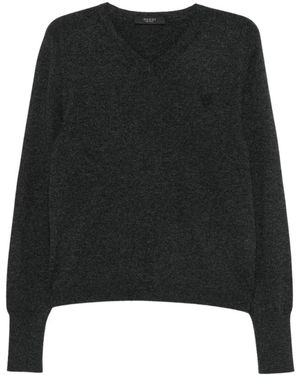 Gucci Truien & Vesten ,Grijs ,Polyester Knit Cashmere Sweater With Embroidery - Zwart