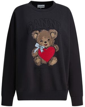 Ganni "Bear" Embellished Crewneck Sweatshirt - Blue