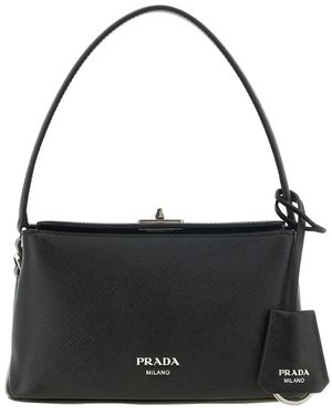 Prada Tassen ,Zwart ,Leer Midi Handtas