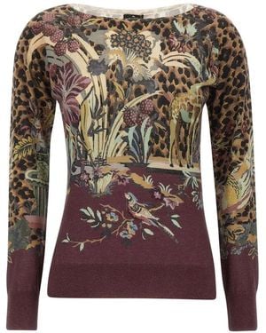 Etro Truien & Vesten ,Veelkleurig ,Kasjmier Zijde En Kasjmier Trui - Bruin