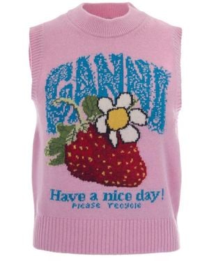 Ganni Mouwloze Tops - Roze