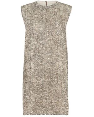 Brunello Cucinelli Kleedjes ,Wol Dazzling Craquelé Borduur Mini Jurk - Naturel