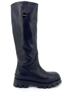 Borbonese Schoenen ,Zwart ,Leer Hoge Laarzen - Blauw