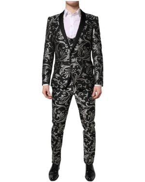 Dolce & Gabbana Martini Jacquard 3 Piece Suit - Black