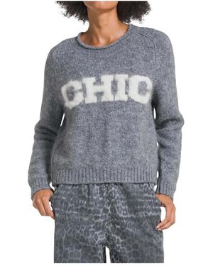 Deha Trui Met Ronde Hals En Jacquard-Letters - Grijs