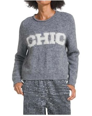 Deha Pullover Mit Rundhalsausschnitt Und Jacquard-Schriftzug - Grau