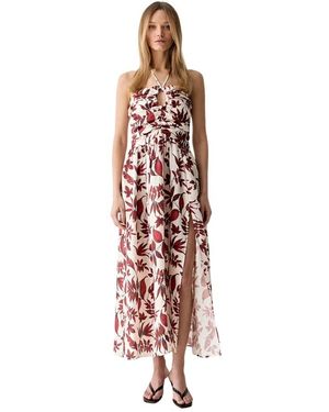 ViCOLO Kleedjes ,Veelkleurig ,Linnen Floral Ruched Dress - Rood