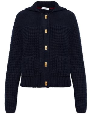 Ferragamo Truien & Vesten ,Blauw ,Wol Cardigan Met Gancini-Knopen