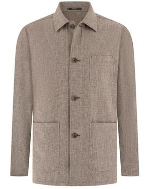 BOGGI Jassen ,Bruin ,Katoen Micro Fancy Katoen Linnen Shirtjas