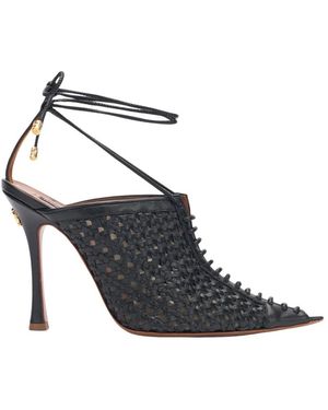 Roberto Cavalli Schoenen ,Zwart ,Katoen Zwarte Geweven Lace-Up Stiletto Sandaal