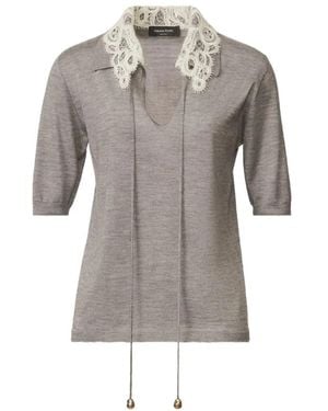Fabiana Filippi Lace-Collar Short-Sleeved Top - Grey