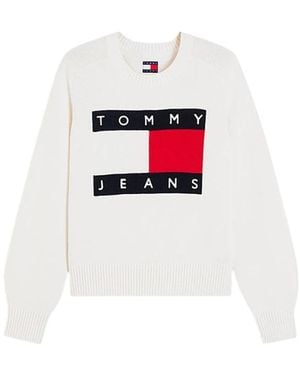 Tommy Hilfiger Truien & Vesten ,Wit ,Katoen Flag Relaxed Crew Neck Trui