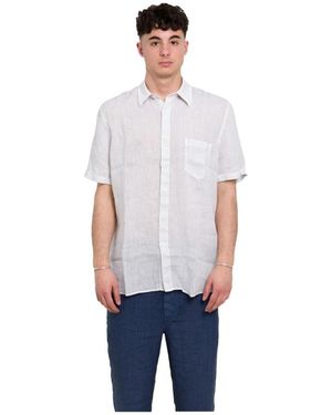 120% Lino Overhemden ,Wit ,Linnen Short Sleeve Regular Fit Shirt - Blauw