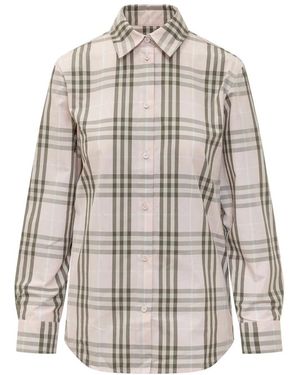 Burberry Regular Fit Geruit Katoenen Overhemd - Grijs