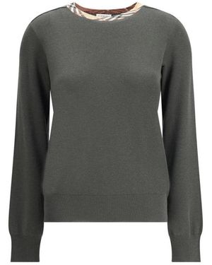 Burberry Karierte Wollpullover Mit Gerippten Details - Grau