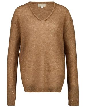 120% Lino Truien & Vesten ,Bruin ,Wol Sheer V-Neck Top