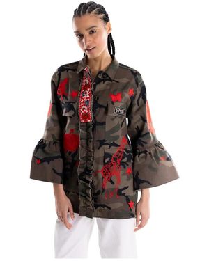 5 PROGRESS Overhemden ,Veelkleurig ,Katoen Militaire Camouflagejas - Rood