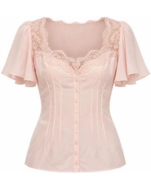 Dolce & Gabbana Overhemden ,Roze ,Zijden Blouse Met Kanten Rand