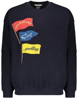 Paul & Shark Hoodies & Sweatvesten ,Blauw ,Katoen Sweatshirt Met Lange Mouwen