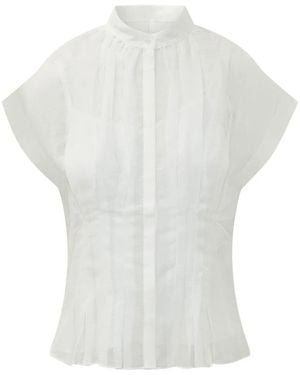 BOSS Overhemden ,Wit ,Blouse Met Hoge Hals En Plooien
