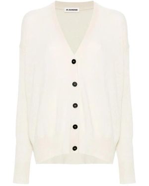 Jil Sander Truien & Vesten ,Wit ,Kasjmier V-Hals Vest Met Knoopsluiting Van Kasjmier