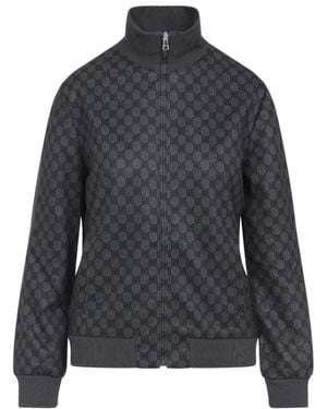 Gucci Schwarzer Gg Fullzip Sweatshirt - Grau