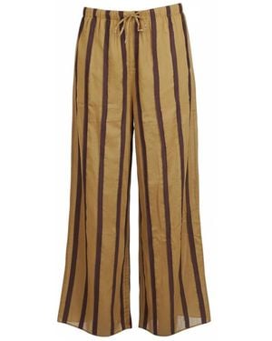 Niu Broeken ,Bruin ,Katoen Gestreept Appliqué Broek - Naturel