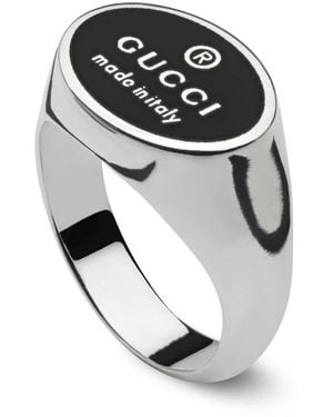 Gucci Accessoires ,Grijs ,Leer Chevalier Ring - Wit