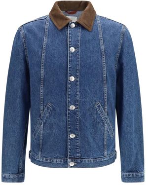 Brunello Cucinelli Denim Jack Met Suède Kraag - Blauw