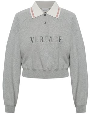 Versace Tops ,Grijs ,Katoen Cropped Katoenen Jersey Poloshirt