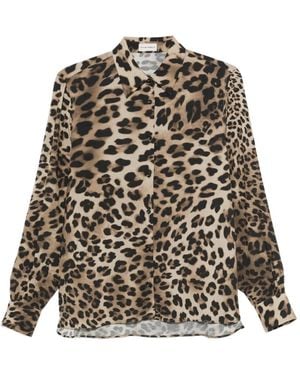 Officine Generale Luipaard Voile Viscose Lichtbeige/Zwart