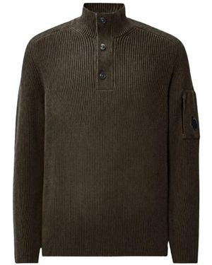 C.P. Company Full Rib Cotton Lens Half Button Sweater - Groen