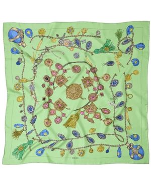 Versace Foulard 90X90 Seiden-Twill Bio-Print Broken Jewels - Grün