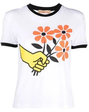 Cormio Jersey T-Shirt Met Bloemenprint - Blauw