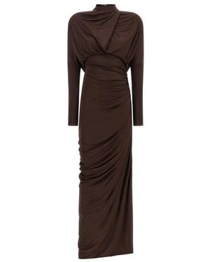 Balmain Kleedjes ,Bruin ,Lange Vloeiende Jersey Jurk