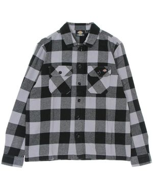 Dickies Overhemden ,Veelkleurig ,Katoen Lila Grijs Flanellen Overhemd Lange Mouwen