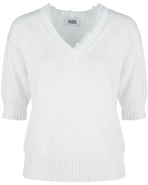Alpha Studio Truien & Vesten ,Wit ,Katoen Maglia Con Volant