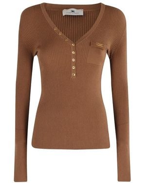 Elisabetta Franchi V-Neck Knitwear - Marrón